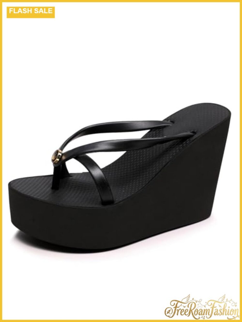 Women's Elastic Lace-Up Platform Wedge Flip Flop Peep Toe Non-Slip Sandals